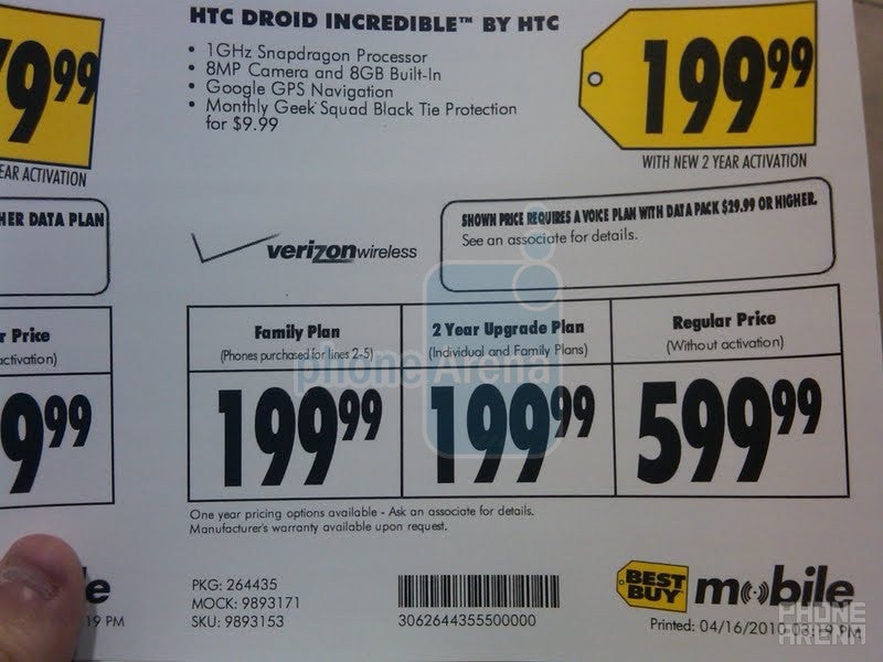 New &amp; upgrade customers can fetch the HTC Droid Incredible for $199.99 at Best Buy