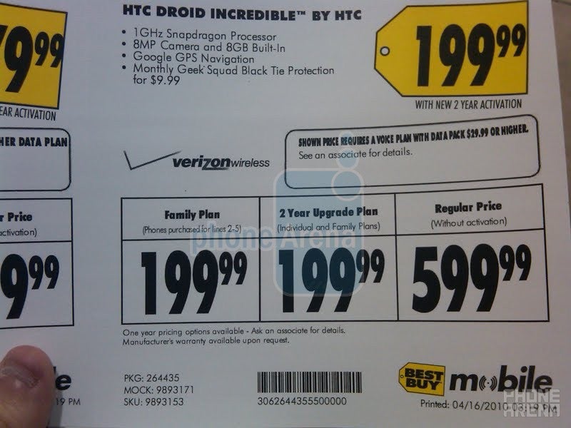 New &amp; upgrade customers can fetch the HTC Droid Incredible for $199.99 at Best Buy