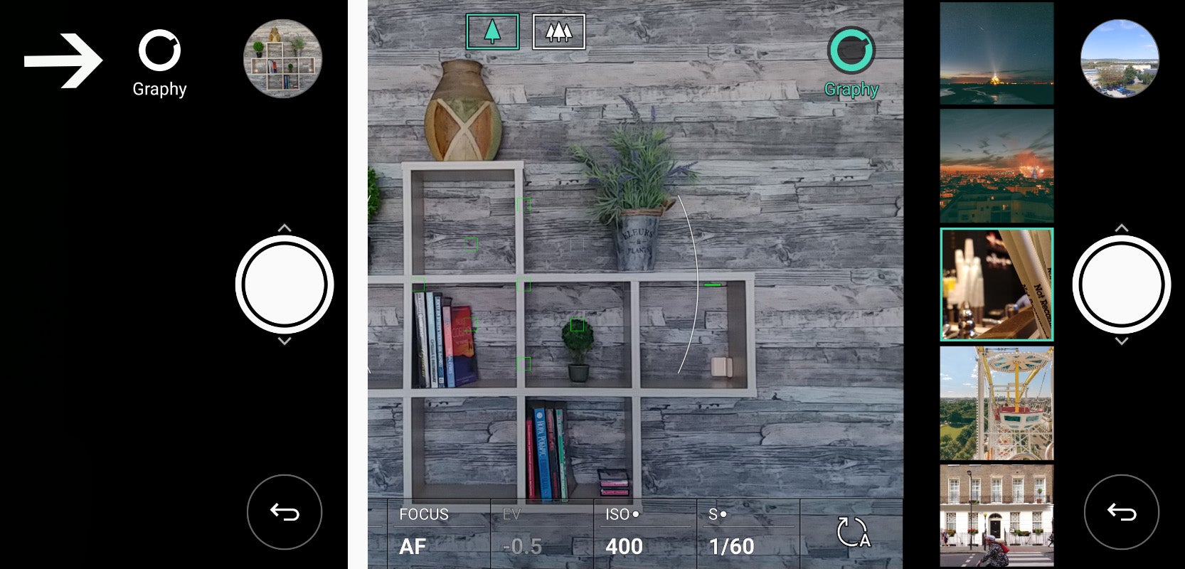 1 - Tap the Graphy icon; 2 - Select the lens you wish to use - LG V30's camera has an awesome "hidden" feature: here's how to use Graphy to its fullest!