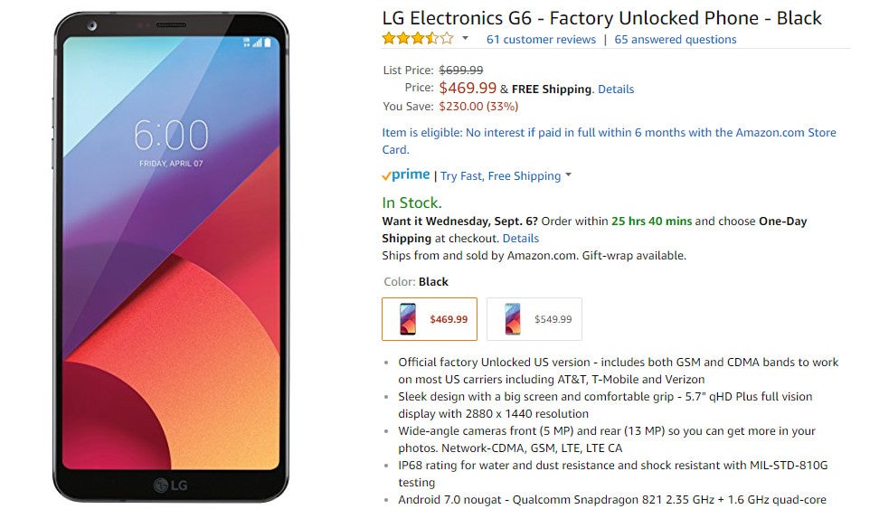 Deal: Unlocked LG G6 is on sale on Amazon for just $469.99