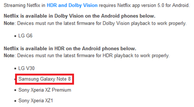 Netflix supports HDR streaming for the Galaxy Note 8 - Netflix offers HDR streaming for the Samsung Galaxy Note 8