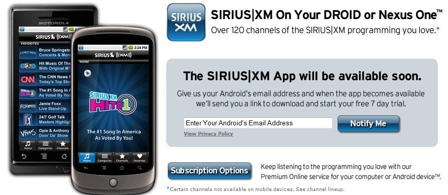 Android to get Sirius XM Radio app