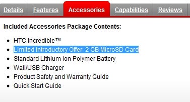 HTC Droid Incredible to come with a 2GB microSD card?