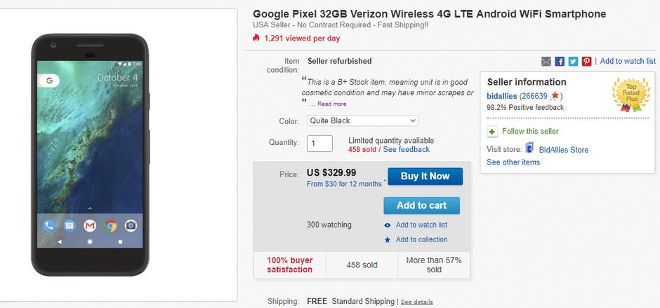 Deal: Verizon Google Pixel 32GB (refurbished) is on sale for just $329.99