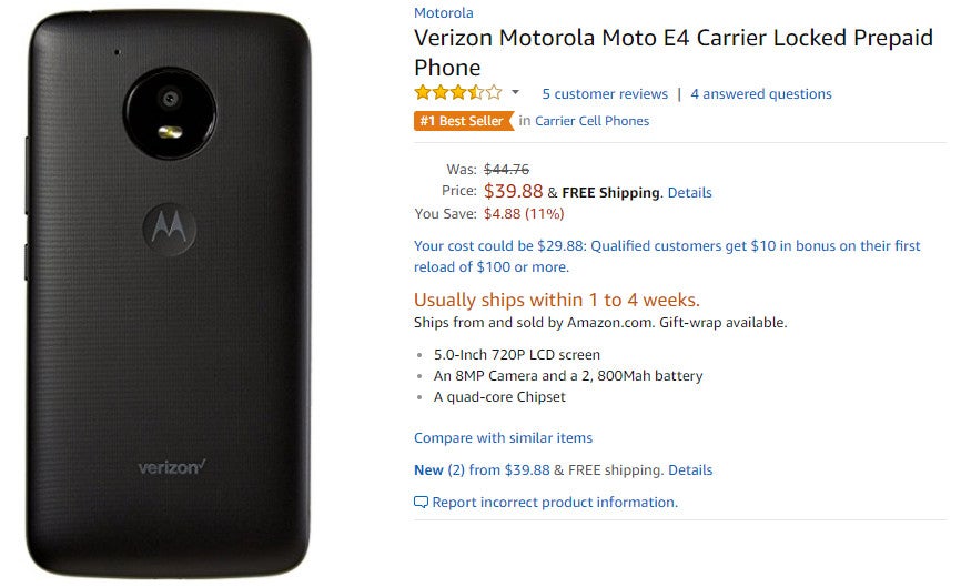 Deal: The Moto E4 is just $40 (44% off) on Amazon, but it&#039;s locked to Verizon