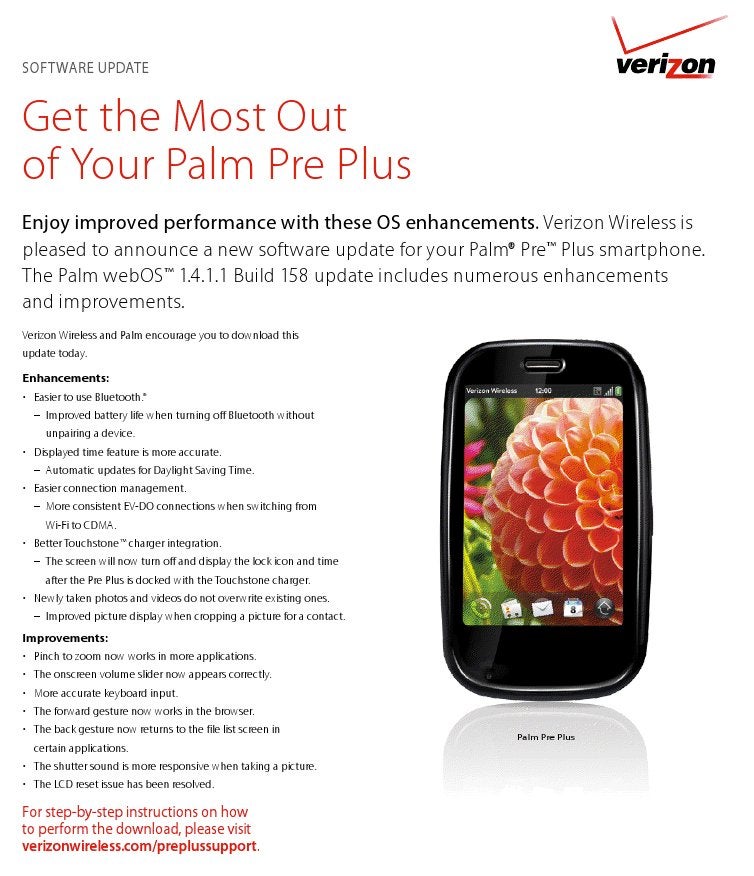 webOS 1.4.1.1 for Verizon expected to be rolled out April 28