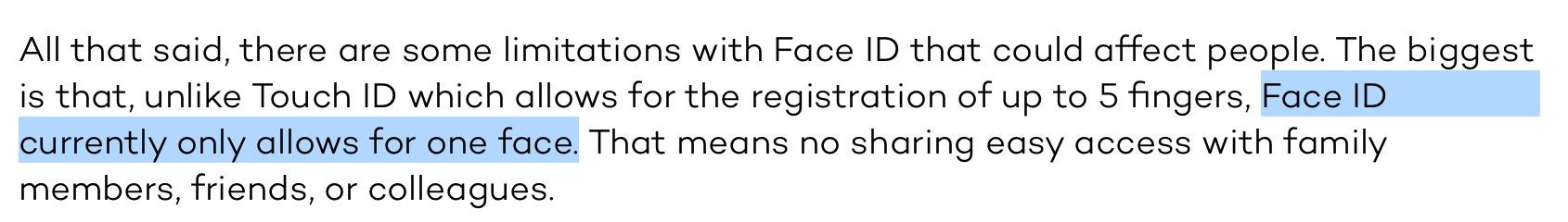 iPhone X Face ID can only recognize 1 face