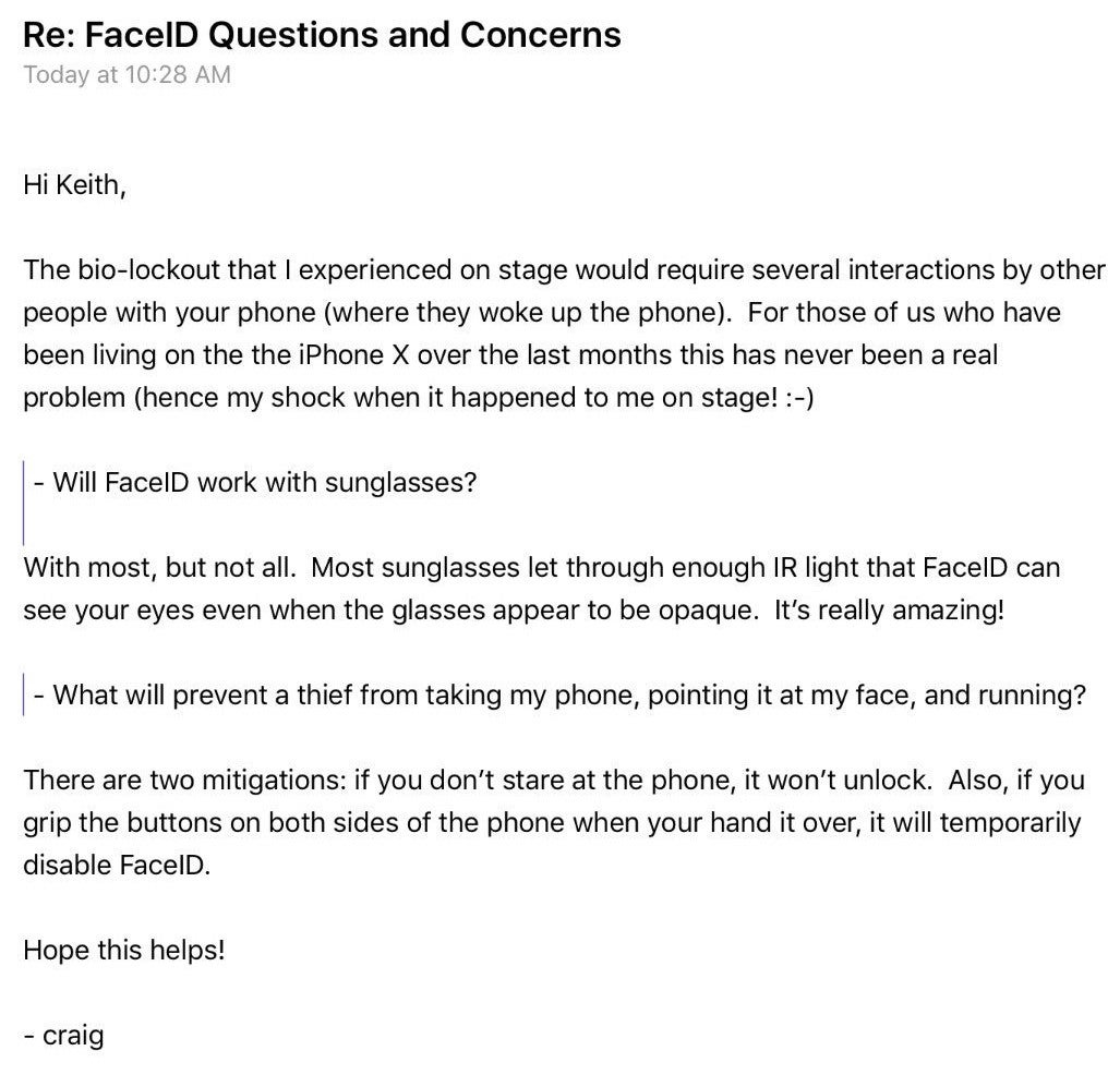 Federighi on Face ID, sunglasses and theft: Shades are not a problem, but getting your iPhone X stolen is