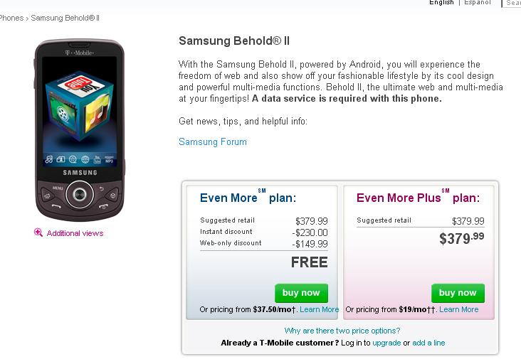 UPDATE: T-Mobile is now selling the Samsung Behold II for free