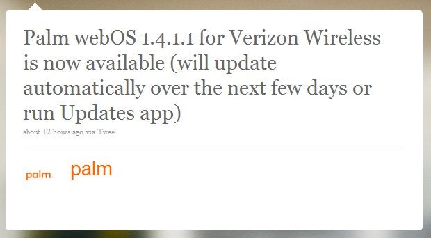 Right on cue, webOS 1.4.1.1 is now available for Verizon