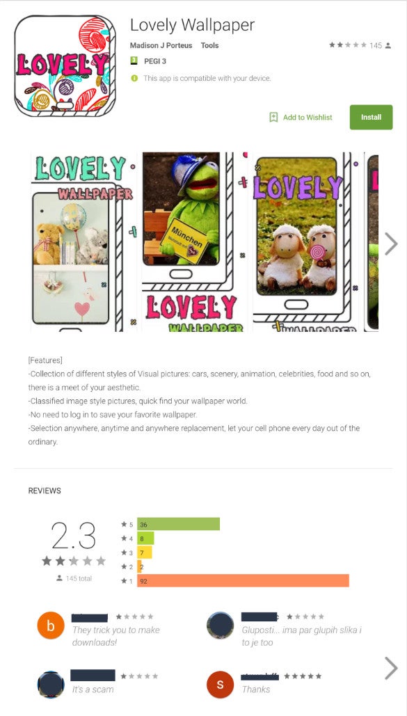 Lovely Wallpaper - one of the infected apps - Malware found in wallpaper apps infects 21 million Android devices via Google Play