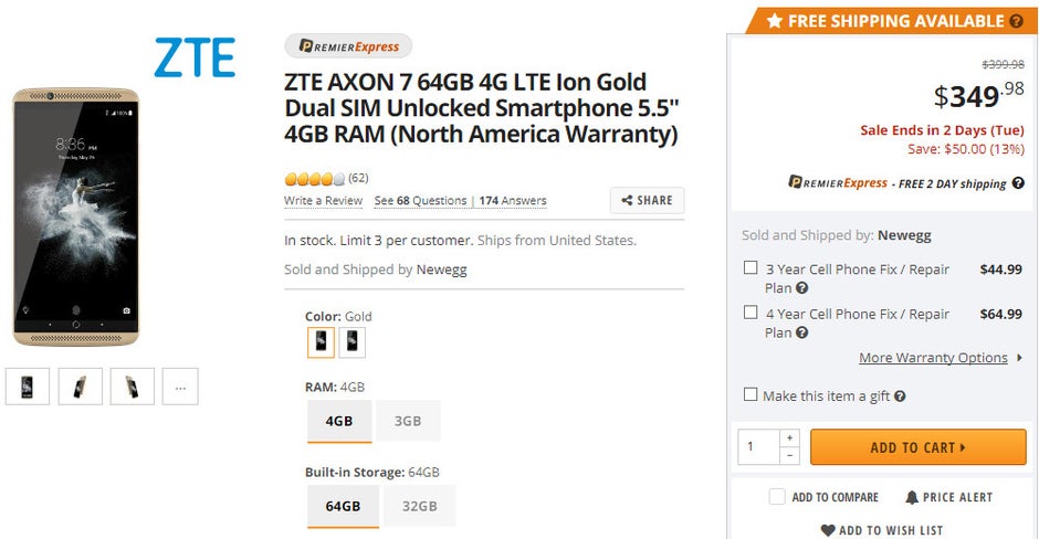 Deal: The powerful ZTE Axon 7 64GB is on sale for just $310 (22% off) at Newegg