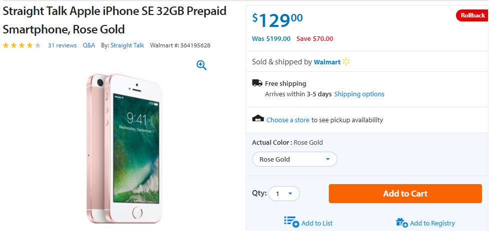 Iphone se rose gold on sale walmart