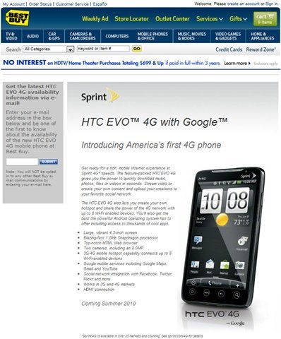 HTC EVO 4G is now advertised by Best Buy Mobile