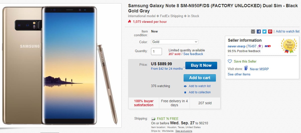 Dual-SIM Samsung Galaxy Note 8 goes on sale in the US for $890, unofficially