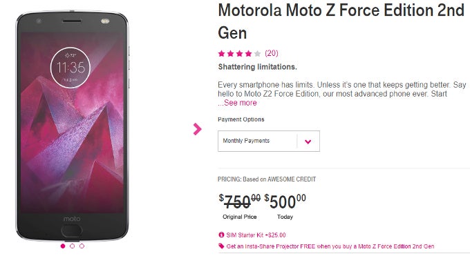 Deal: T-Mobile Motorola Moto Z2 Force now costs $500 (that's $250 off)