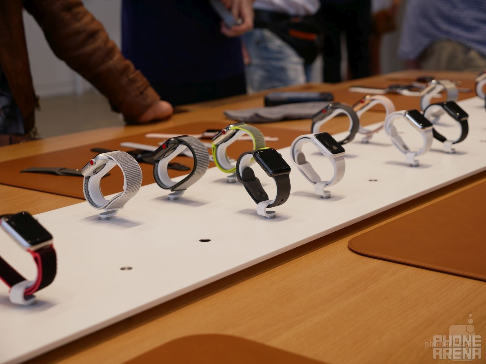 Apple Watch Series 3 on display, but people were there mostly to buy the new iPhones. - Apple iPhone 8 launch day: Still no shortage of long lines