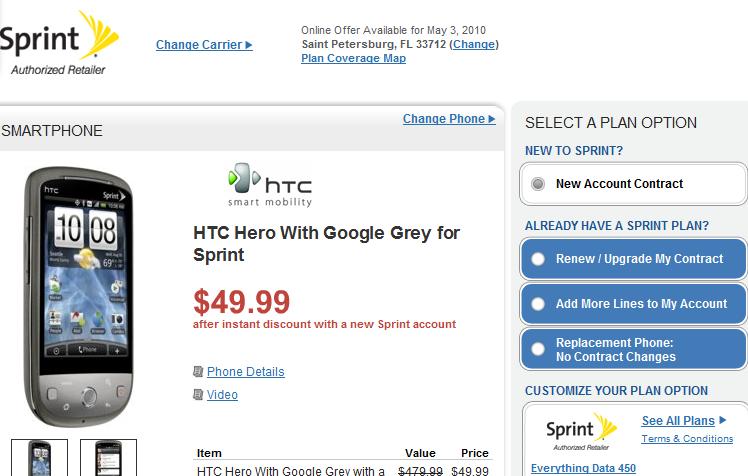 Best Buy offering the Sprint HTC Hero for $49.99
