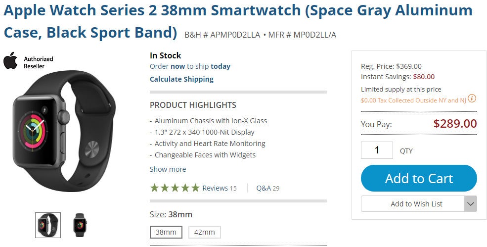 Deal: Apple Watch Series 2 on sale at B&amp;H for as low as $289 ($80-$120 off)