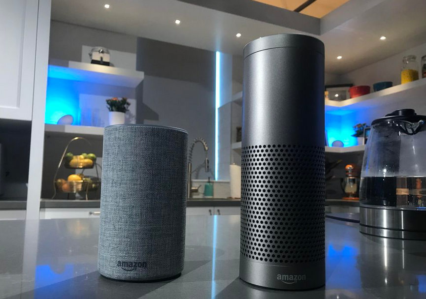 The revised Amazon Echo at left, and the Amazon Echo Plus at right can both be pre-ordered starting today - New Amazon Echo models are introduced; pre-orders accepted now with shipping taking place in Q4
