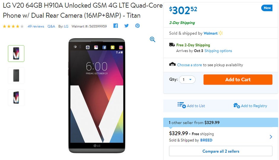 Deal: Unlocked LG V20 discounted to $302 at Walmart