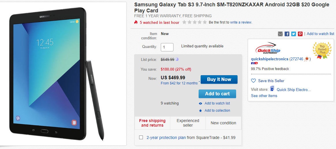 Deal: Samsung Galaxy Tab S3 on sale for just $470 (27% off) on eBay