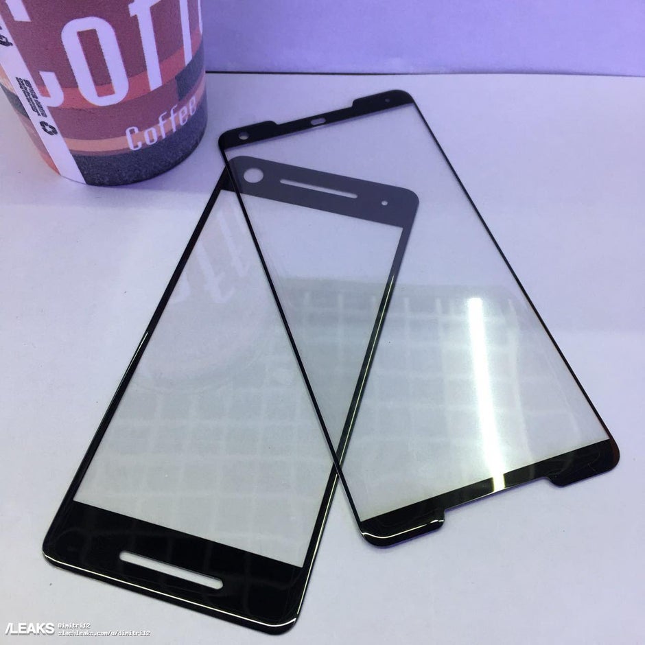 Leaked protective covers allegedly for the Pixel 2 at left, and Pixel 2XL at right - Alleged Google Pixel 2 protective cover hints at large top and bottom bezels for the phone