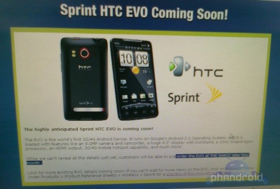 Sprint to take pre-orders for EVO 4G in May, ship in June?