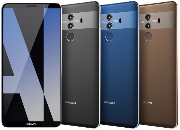 Huawei Mate 10 Pro in grey, blue, brown. There might be an additional color variant hiding in this picture... - New Huawei Mate 10 Pro render emerges, reveals an interesting detail