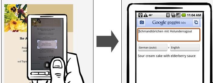 Google Goggles updated build adds text translation