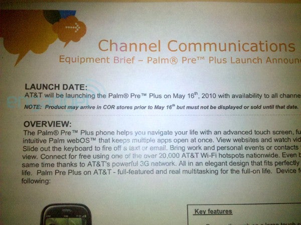 AT&amp;T&#039;s Palm Pre Plus expected to make a splash on May 16?