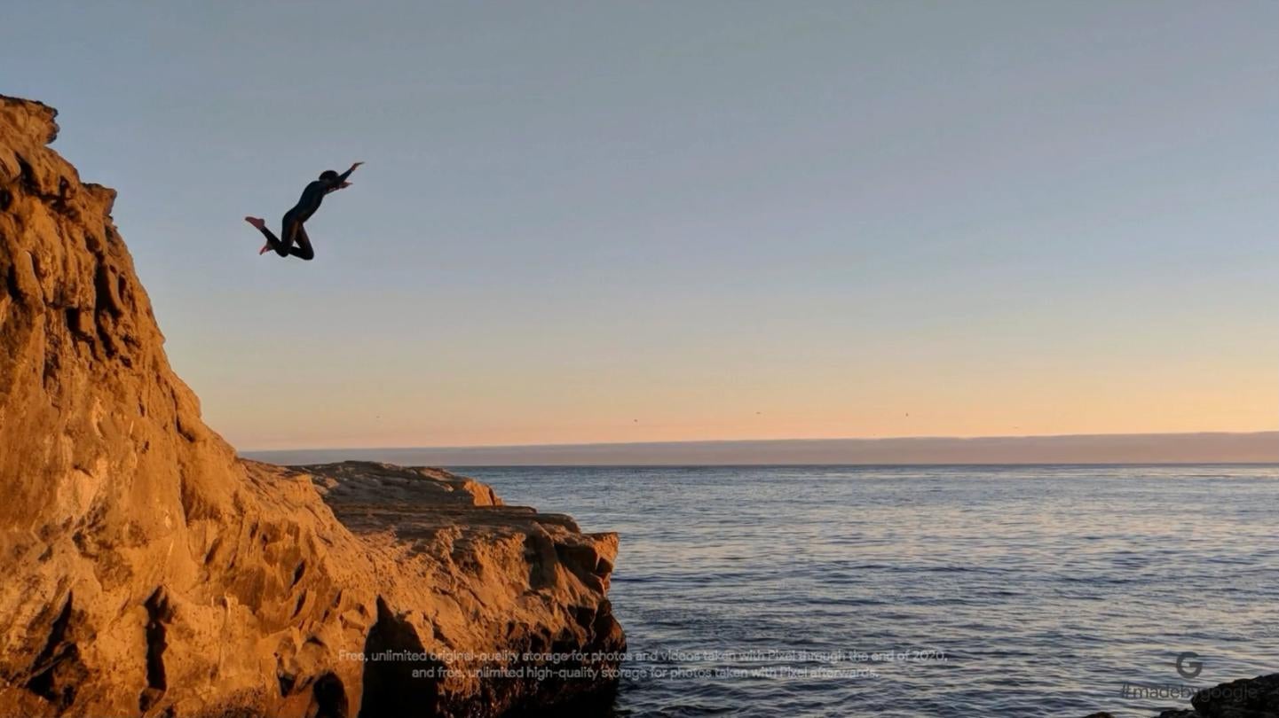 A still from the promotional video where the disclaimer was displayed - Unlimited Google Photos storage for Pixel owners is ending in 2020