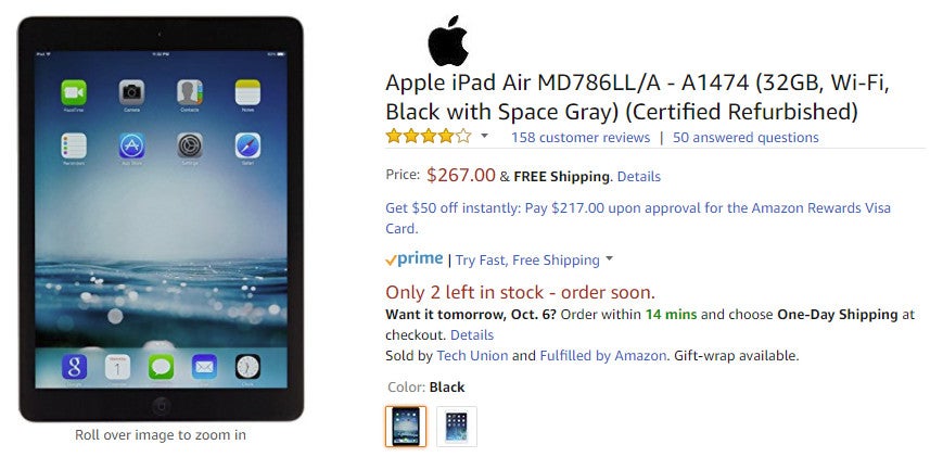 Deal: Save more than $100 (30%) when you buy the iPad Air (refurbished) at Amazon