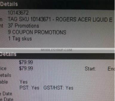Rogers Acer Liquid e priced at $79.99 with a 3-year contract?