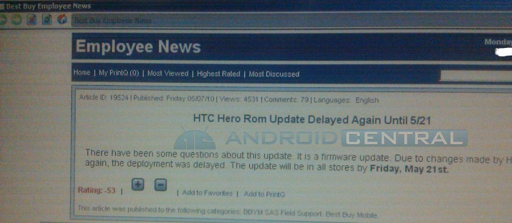 Android 2.1 update for Sprint&#039;s HTC Hero delayed until May 21?