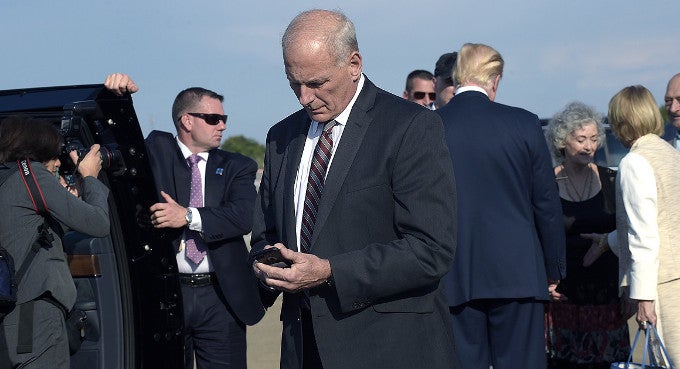 White House chief of staff John Kelly using his personal handset in public - 'No updates': hackers may have 'compromised' White House staff chief's iPhone camera and mic