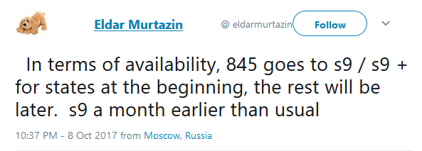 Translated tweet from Eldar Murtazin says that the Galaxy S9 will be arriving earlier next year - Samsung Galaxy S9/S9+ to get the new Snapdragon 845 chipset first?