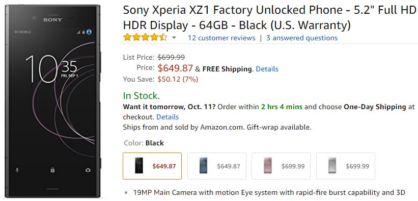Sony Xperia XZ1 is already $50 cheaper in the US