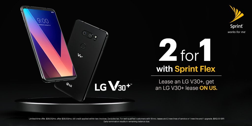 After T-Mobile&#039;s $500 off, this is the next best deal on an LG V30, and it&#039;s for the &#039;plus&#039; version to boot - Get two LG V30+ phones for the price of one with Sprint&#039;s BOGO deal promo