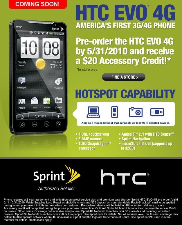 RadioShack revving up their pre-order process for the HTC EVO 4G today