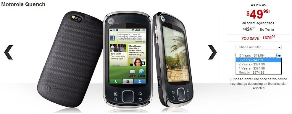 Motorola QUENCH priced at $49.99 on-contract for Rogers