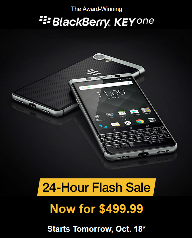 The BlackBerry KEYone can be purchased tomorrow only for $499.99 - Save $50 on the BlackBerry KEYone during BlackBerry&#039;s 24 hour sale starting tomorrow