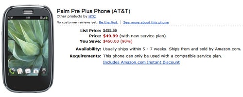 Amazon is selling AT&amp;T&#039;s Palm Pre Plus for $49.99