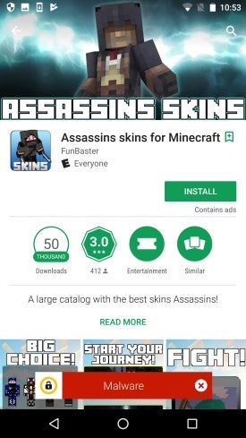 Minecraft skins on the Play Store discovered as malware