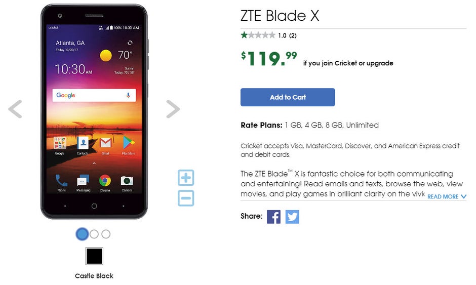 The entrylevel ZTE Blade X launched at Cricket Wireless for 120