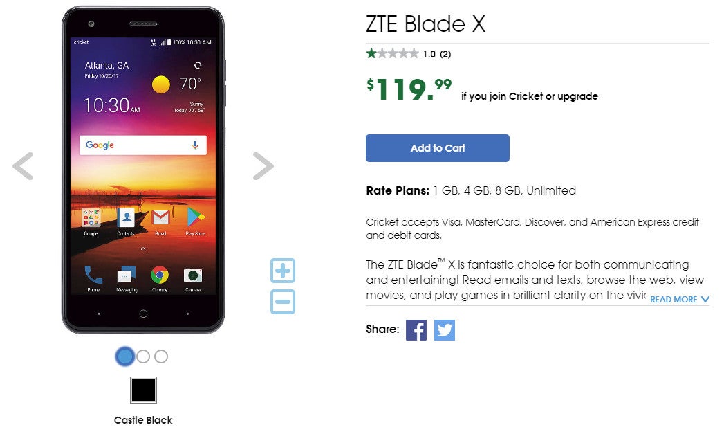 The entry-level ZTE Blade X launched at Cricket Wireless for $120