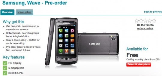 Samsung Wave S8500 making a splash on Vodafone UK starting June 1st