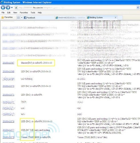 HTC Vision, LED, and Glacier are code names for upcoming handsets?
