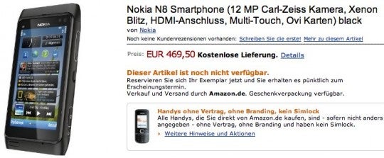 Amazon Germany starts to offer pre-orders for the Nokia N8