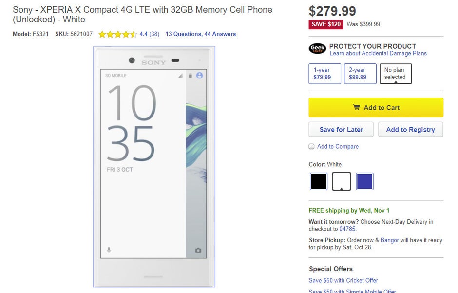 schuld Scepticisme Spelling Deal: Unlocked Sony Xperia X Compact is on sale at Best Buy for $280 (30%  off) - PhoneArena